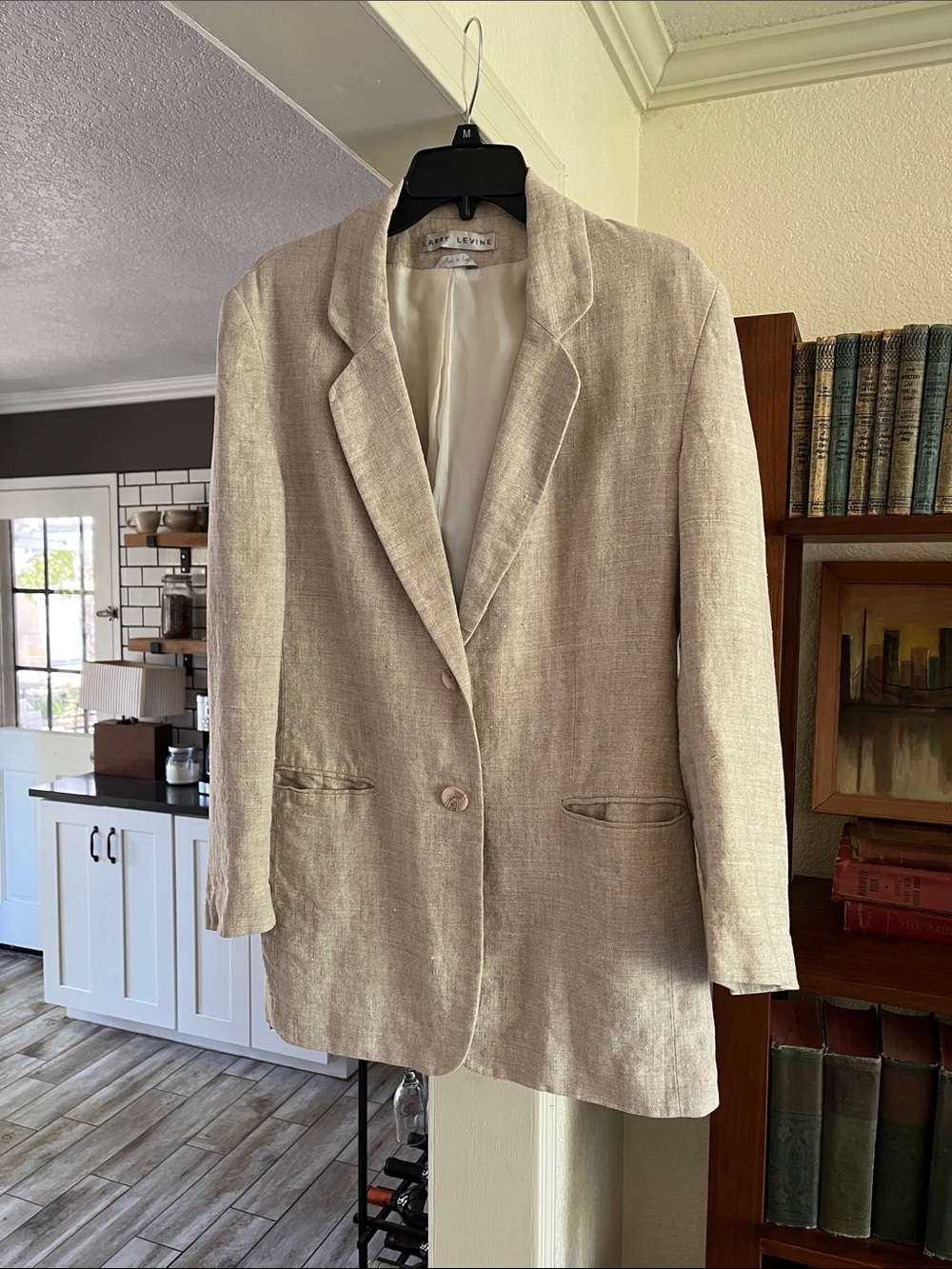 Larry Levine Light Beige Linen-Blend Blazer